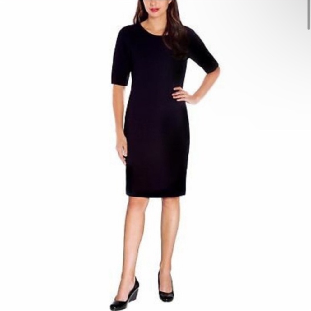 Mario Serrani Size Small Black Ribbed Knit Sheath Short Sleeve Casual Dress